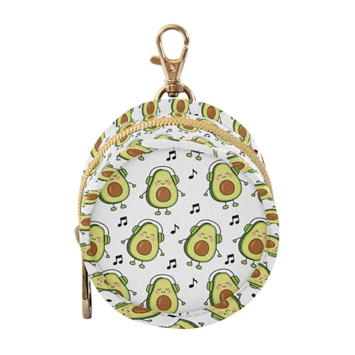Pacifier Case Happy Avocado Headset Music Printed Waterproof Pacifier Holder Pouch with Metal Hook Clip Round Small Soother Storage Bag for Diaper Bag Stroller - color: Happy Avocado Headset Music