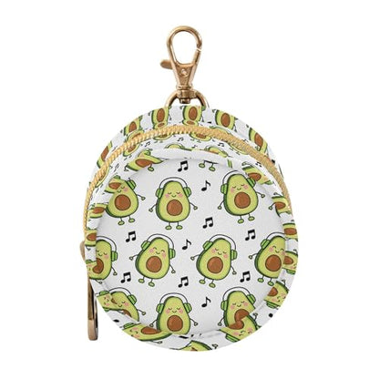 Pacifier Case Happy Avocado Headset Music Printed Waterproof Pacifier Holder Pouch with Metal Hook Clip Round Small Soother Storage Bag for Diaper Bag Stroller - color: Happy Avocado Headset Music