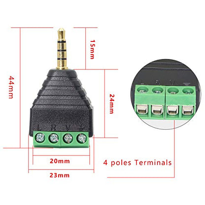 GELRHONR 3.5mm 4 Screw Terminal Adapter, 1/8 Inch 4 Pole Stereo TRRS Audio Plug Solderless Converter for Headphone Headset and Earphone（3-Pack）