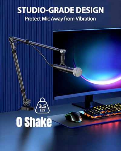 UBeesize Microphone Boom Arm, Aluminum Alloy Mic Arm Stand | 360° Rotatable Desk Mount with 3/8" to 5/8" Adapter, Compatible with Blue Yeti, HyperX QuadCast, Shure SM7B, Podcast & Gaming - color: Glossy Black