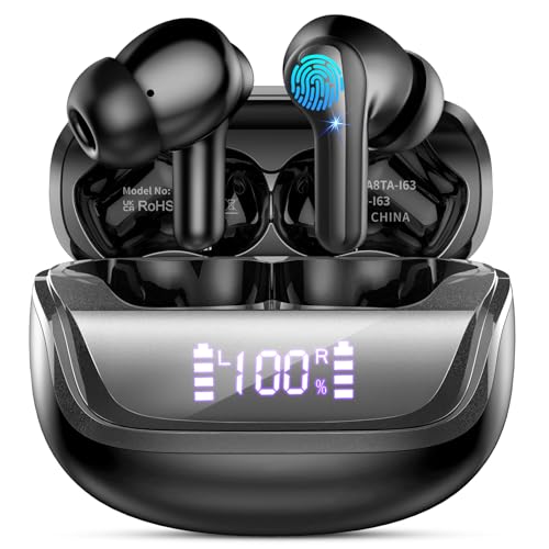 2026 Wireless Earbuds, Bluetooth 5.4 Headphones, HiFi Stereo, 50H Playtime | In-Ear Headphones with ENC Noise Cancelling Mics, IP7 Waterproof Wireless Headphones, Earbuds for iOS Android, LED Display - color: Magic Black