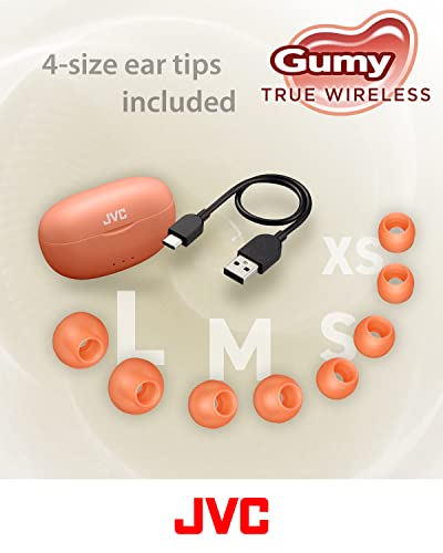 JVC Gumy True Wireless Earbuds, Bluetooth 5.3, Charging Case, 24-Hour Playback, IPX4 Water Resistant, Comfortable Secure Fit with XS/S/M/L Earpieces, Built-in Mic for Calls, iPhone/Android/PC - HAA7T2 - color: Pink
