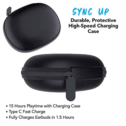 Maxell True Wireless Earbuds with Earhooks, 15hr Battery, Bluetooth 5.0 | Flexible earhook design stays secure during workouts - noise isolating, heavy bass, LED battery indicator case