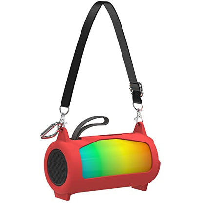 Geekria Silicone Speaker Case Cover Compatible with JBL Pulse 5, Protective Soft Skin, Replacement Bluetooth Speakers Travel Carrying Sleeve with Keychain Hook and Shoulder Strap (Red)