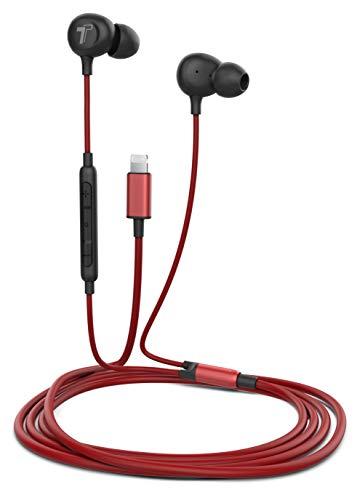 Thore iPhone 13/14 Earphones (V60) Wired in Ear Lightning Earbuds (Apple MFi Certified) Headphones with Microphone/Remote for iPhone 12/11/Pro Max/Xr/Xs Max/X/8/7 - Red - color: Red