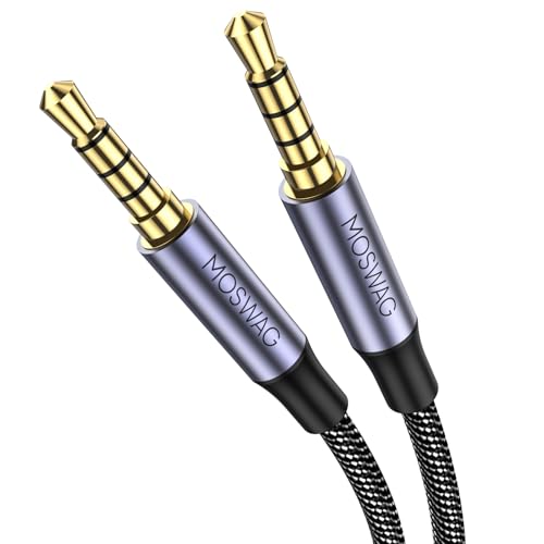 MOSWAG 3.5mm Audio Cable 3.5mm Male to Male Audio Cable 4Pole TRRS Jack Aux | 6.6ft Nylon Braided Hi-Fi Stereo Aux Cord for Headphones, PS4, Smartphone, Tablets, Headset, PC, Laptop and More - size: 6.6FT/2Meter