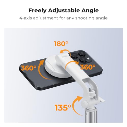 K&F CONCEPT 72" Selfie Stick for iPhone, Phone Tripod | Clip & Magnetic, Remote, 1s Open & Close, Compatible with iPhone 17-12 Osmo Pocket 4/3 Luna Ultra, X97C6 - color: White