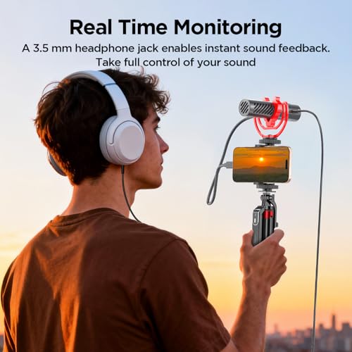 BOYA BY-MM1 AI On-Camera Shotgun Microphone for iPhone15/16/17, Android,DSLR Cameras Camcorders–Noise Reduction,EQ Presets,30Hrs Battery Video Mic for Vlog Podcast Streaming Recording(TRS/USB-C Cable)