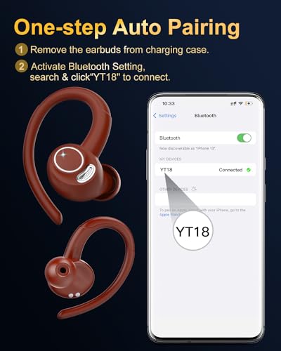 Wireless Earbuds, Bluetooth 5.4 Headphones Sport Over Ear Buds With ENC Mic | Noise Cancelling,48H, Wireless Earphone With Earhooks, Stereo Deep Bass, IP7 Waterproof ear bud for Workout Running,Light Red - color: Red