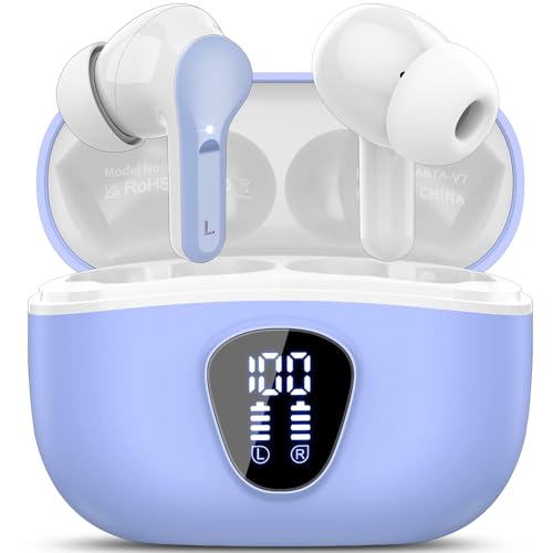 Wireless Earbuds, Bluetooth 5.4 Headphones HiFi Stereo, Bluetooth Earbuds | with ENC Noise Cancelling Mic,IP7 Waterproof in Ear Earphones,48H, LED Display Ear buds for Pad Phones Workout, White Purple - color: White Purple