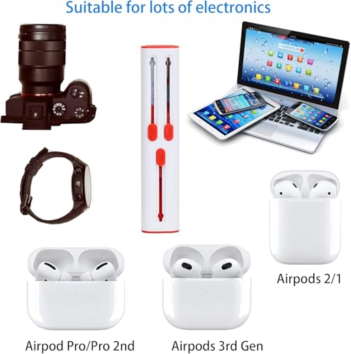 Cleaner Kit for Airpods Pro Series - Multi-Function Cleaning Pen Tool for Earbuds 3 2 1 Headphone iPhone Camera Electronic Devices, with Soft Brush Flocking Sponge, White