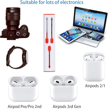 Cleaner Kit for Airpods Pro Series - Multi-Function Cleaning Pen Tool for Earbuds 3 2 1 Headphone iPhone Camera Electronic Devices, with Soft Brush Flocking Sponge, White