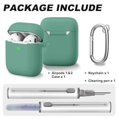 for AirPods 1/2 Case Cover,Come with Cleaner Kit,Soft Skin Silicone Case Cover with Keychain,Full Protective Case for Men and Women,Compatible with AirPods 2nd Generation Case,Pine Green - color: B4-Pine Green