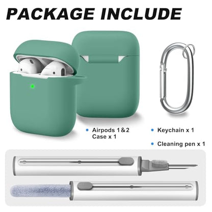 for AirPods 1/2 Case Cover,Come with Cleaner Kit,Soft Skin Silicone Case Cover with Keychain,Full Protective Case for Men and Women,Compatible with AirPods 2nd Generation Case,Pine Green - color: B4-Pine Green