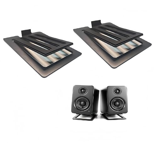 U-Z2 【2PACK】 Desktop Speaker Stands Pair for Small Speakers, Tilted Steel Tabletop Stands with Foam Padding, Fits Compact Studio Monitors, Computer Speakers (A/Black) - color: A/Black