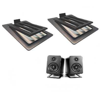 U-Z2 【2PACK】 Desktop Speaker Stands Pair for Small Speakers, Tilted Steel Tabletop Stands with Foam Padding, Fits Compact Studio Monitors, Computer Speakers (A/Black) - color: A/Black
