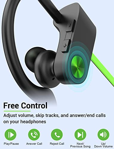 Bluetooth 5.3 Headphones, Wireless Sports In-Ear Earbuds IPX7 Waterproof | 16 Hours Playtime, Sweatproof Stereo Earphones with MIC, Noise Cancelling Headsets for Gym Running Workout, Clear Sound - color: A,GreenBlack