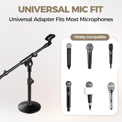 Microphone Stand Desk Adjustable Boom Arm Desktop Mic Stand Weighted Base