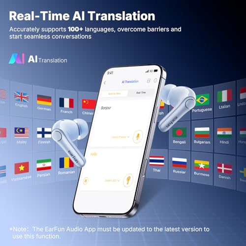 EarFun Air Pro 4+ Adaptive Noise Cancelling Wireless Earbuds, Dual Drivers | Qualcomm aptX Lossless, Translation Earbuds, Snapdragon Sound, 6 Mics AI Calls, Hi-Res Sound, LDAC, Bluetooth 6.0, 54H, Blue - color: Blue