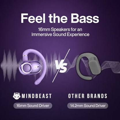 Open Ear Earbuds Bi-Axial Custom Fit Immersive Sound Wireless Headphones | Over The Ear Bluetooth Ear Buds Waterproof Long Battery for Running Outdoor Sports Travel Conference - OpenBass Fit Purple - color: Pulse Lavender