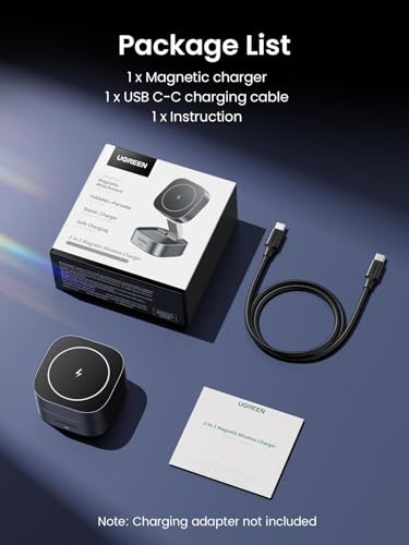 UGREEN MagFlow 2-in-1 Foldable Magnetic Wireless Charging Station | Adjustable Angle, Pocket-size Travel Design, for iPhone 17-12 Series and AirPods, USB C Cable Include