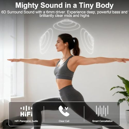 Mini Invisible Earbuds for Small Ear Canal, Tiny Wireless Ear Buds | Ultra-compact Earbuds for Small Ears with Soft Silicone Fit, Bluetooth 5.4, IPX5, 4-5H Playtime 24-H Battery Case - color: Skin