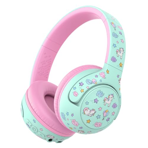 iClever BTH27 Toddler Headphones for 2+ Year Old Baby Kids Travel Study | SafeSound Tech3.0, 74H Playtime, Bluetooth 5.4, BPA Free, Aux, Soft Baby Headphones, Easy Operation, Adjustable, Green/Pink - color: Green/Pink