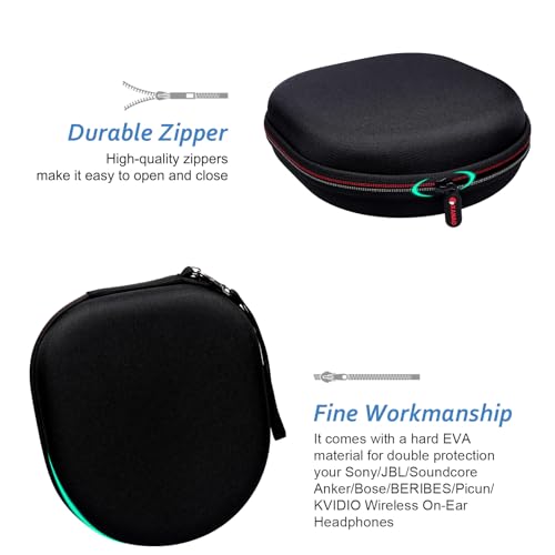 Headphone Headset Case Compatible with TALIX H30/JBL/JLAB/Sony/Soundcore by Anker/BERIBES/KVIDIO Wireless On-Ear Headphones, Black - color: Black