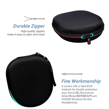 Headphone Headset Case Compatible with TALIX H30/JBL/JLAB/Sony/Soundcore by Anker/BERIBES/KVIDIO Wireless On-Ear Headphones, Black - color: Black