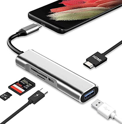 USB C to HDMI Adapter for Samsung DeX,DeX Station for Galaxy S25/S24/S23/S22/Note20/10/Tab S9/S8/S7,DeX hub with HDMI 4K,USB3.0,PD 60W,SD/TF Card Slot,Steam Deck,Nintendo Switch. - color: Gray 5IN1 SD/TF