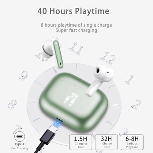 Wireless Earbuds, Bluetooth 5.4 Headphones in Ear with 4 ENC Noise Cancelling Mic, New Wireless Earphones HiFi Stereo Deep Bass 40H Playtime, In-Ear Bluetooth Earbuds LED Display IP7, USB-C, Green - color: Green