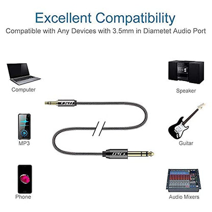 J&D 3.5mm to 6.35mm Stereo Audio Cable, Gold Plated 3.5mm 1/8 inch Male TRS to 6.35mm 1/4 inch Male TRS Copper Shell Cable, Nylon Braid for Smartphone, Amplifiers, 15 Feet - size: 15 ft