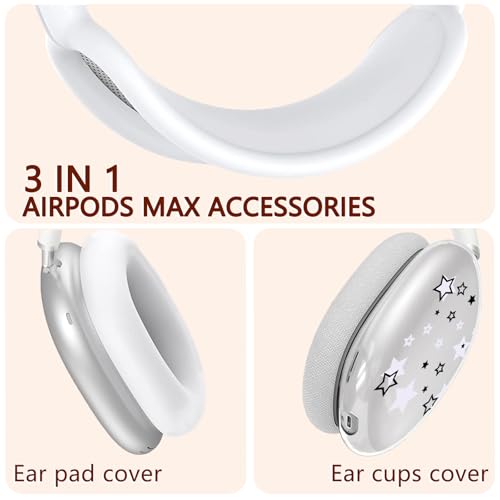 Silicone Case for AirPods Max Headphones, Clear Star Soft TPU Ear Cups Cover/Ear Pad Cover/Headband Protection for Apple AirPods Max USB-C/Lightning (2024/2020) (White) - color: White