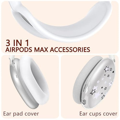 Silicone Case for AirPods Max Headphones, Clear Star Soft TPU Ear Cups Cover/Ear Pad Cover/Headband Protection for Apple AirPods Max USB-C/Lightning (2024/2020) (White) - color: White