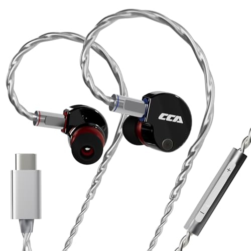 CCA Phoenix in-Ear Monitor Headphones – Dual-Magnet Dynamic Driver IEM with HiFi Clear Sound & Deep Bass, Full-Metal Professional Gaming Earbuds for Musicians, Singers, and Audiophiles(USB C Plug) - color: Dark-Grey, style: With Mic,USB-C