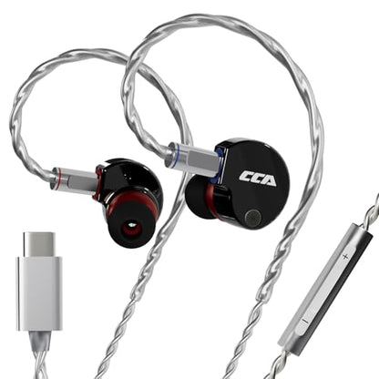 CCA Phoenix in-Ear Monitor Headphones – Dual-Magnet Dynamic Driver IEM with HiFi Clear Sound & Deep Bass, Full-Metal Professional Gaming Earbuds for Musicians, Singers, and Audiophiles(USB C Plug) - color: Dark-Grey, style: With Mic,USB-C