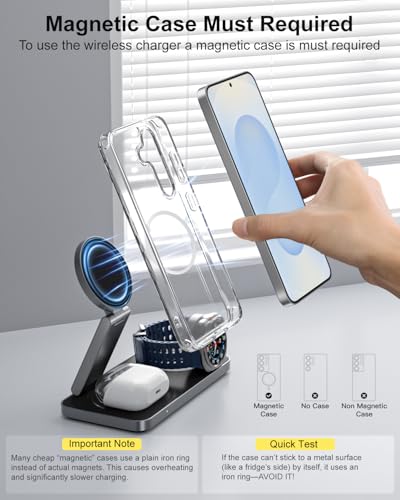 3 in 1 Wireless Charger for Samsung Galaxy, 15W Magnetic Super Fast Charging Station for MagSafe Samsung Galaxy S26 Ultra S25 S24 Z Fold Flip 8 Watch 8 7 Buds 4 3 Pro, Not for Watch 9/Ultra 2 - color: Black