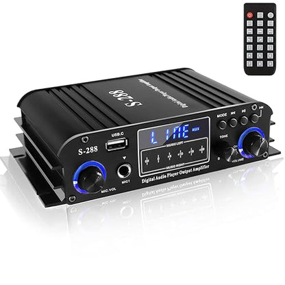 Romicta 4 Channel Bluetooth 5.0 Stereo Amplifier, 50Wx4 Home Audio Stereo Receiver, 1200W Max, USB/SD/FM, Class D HiFi Power Amp for Home Theater, Car & Karaoke, Includes Remote & Power Adapter - style: 4.0 CH (With FM)