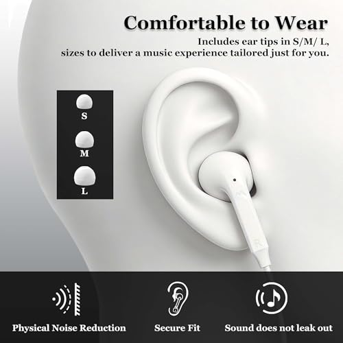 MAS CARNEY Wired Earbuds with 3.5mm AUX Plug, in-line Mic & Volume Control | Wired Headphones with S/M/L Silicone Tips & Universal Compatibility – Ideal for School, Plane, Gaming, Computers & Tablets - color: Black