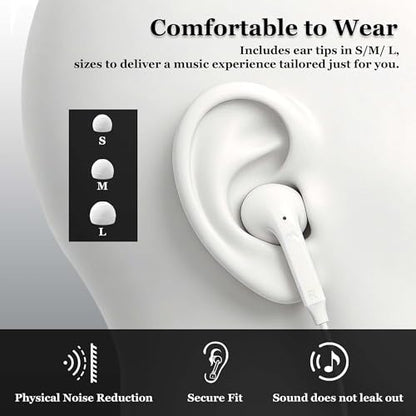 MAS CARNEY Wired Earbuds with 3.5mm AUX Plug, in-line Mic & Volume Control | Wired Headphones with S/M/L Silicone Tips & Universal Compatibility – Ideal for School, Plane, Gaming, Computers & Tablets - color: Black