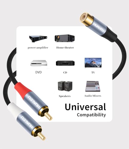 1FT RCA Splitter 1 Female to 2 Male, 2 Pack - RCA Audio Video Cable Splitter Adapter,Aluminum Alloy housing/Braided Cable/Integrated Injection Molded Splitter - color: RCA 1F to 2M