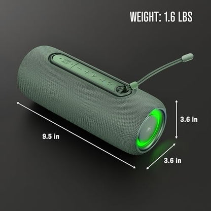 Fisher Portable Bluetooth Speakers IPX5 Waterproof Speaker, 14W Peak Power | Stereo Bluetooth Speaker, RGB Lights, TWS, BT 5.3, Built-in Mic, Hands Free Calling Speakers Bluetooth Wireless, Use Anywhere - color: Green