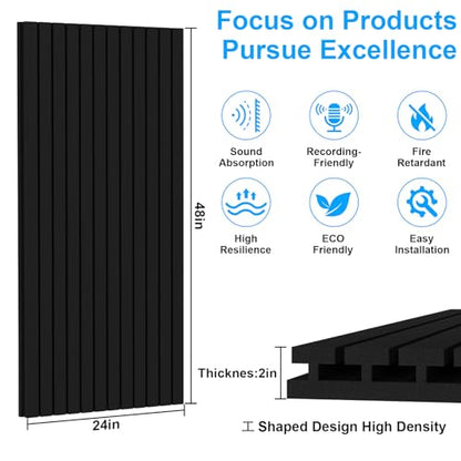 4 Pack Sound Proof Foam Panels for Walls, 48"×24"×2" Acoustic Foam Panels, High Density Black Sound Deadening Foam for Home Office Recoding Studio - color: 4Pack I-shaped