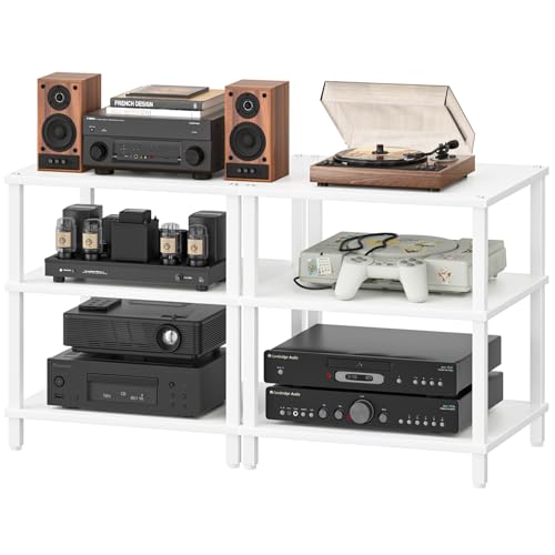 LELELINKY 3-Tier AV Media Player Stand Set of 2, White Stereo Cabinet, Wooden TV Stand,Game Console Shelf, Multifunctional Entertainment Center, Suitable for Home, Conference Room, Game Studio - color: White, size: 3 Tier