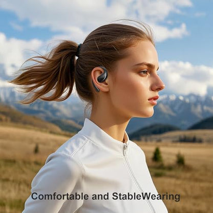 Open Ear Clip Wireless Earbuds Bone Conduction Headphones, Bluetooth 5.4, Conduction Headphones with 60H Playtime Touch Control Ultra-Comfort, Built-in Mic,Open Ear Design for Running Fitness,office