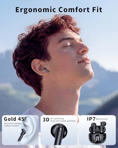 Wireless Earbuds, 2026 Bluetooth 5.4 Headphones Bass Stereo Ear Buds with Noise Cancelling Mic, LED Display in Ear Earphones 50H Playtime Ear Buds, IP7 Waterproof for Laptop Pad Phones Night Black - color: Night Black
