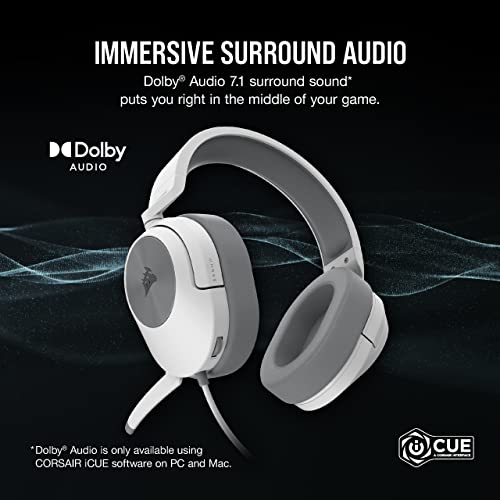 Corsair HS55 Surround v2 Multiplatform Gaming Headset – Dolby Atmos – Lightweight – Memory-Foam Leatherette – Omni-Directional Microphone – PC, Mac, PS5/PS4, Xbox Series X|S, Switch, Mobile – White