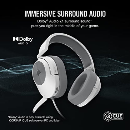 Corsair HS55 Surround v2 Multiplatform Gaming Headset – Dolby Atmos – Lightweight – Memory-Foam Leatherette – Omni-Directional Microphone – PC, Mac, PS5/PS4, Xbox Series X|S, Switch, Mobile – White