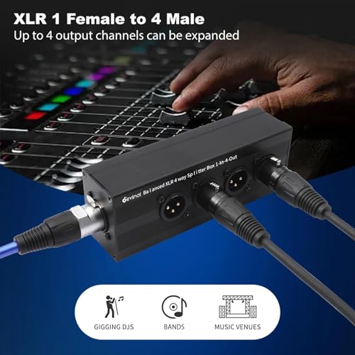 1-IN-4-OUT XLR Audio Splitter Box ; XLR 1 Female to 4 Male Balanced Converter ; 4-Way Stereo Passive Audio Cable