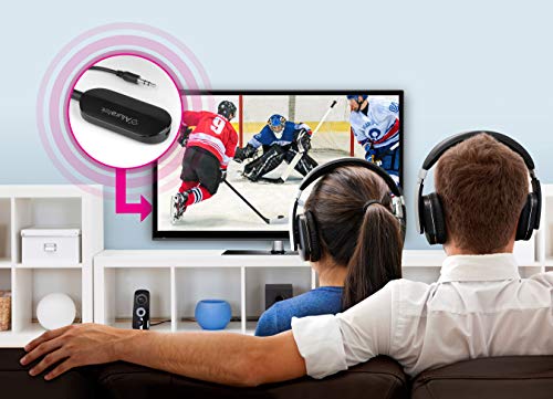Aluratek Bluetooth V5.0 Audio Transmitter Adapter, TV to Wireless Headphones, Home Speaker, Airplane, Boat, Motorcycle, Gym - ABT05F